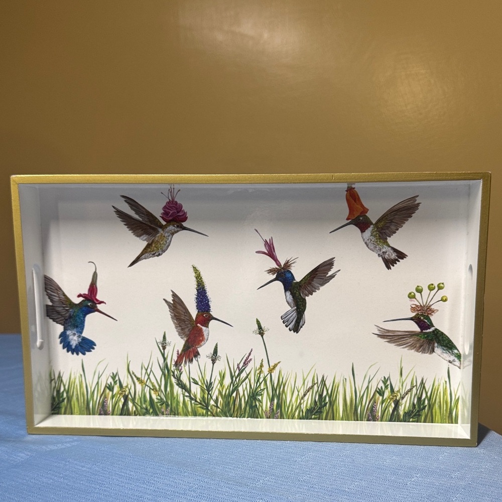PPD Wood Lacquer Vanity Tray Vicki Sawyer 12 x 7" MEADOW BUZZ Hummingbirds
